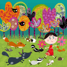 Animaux espiègles dans un jardin coloré